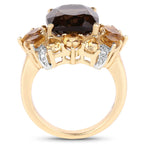 14K Yellow Gold Plated 7.10 Carat Genuine Smoky Quartz, Citrine & White Topaz Brass Ring