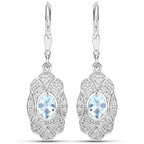 0.96 Carat Genuine Aquamarine and White Topaz .925 Sterling Silver Earrings