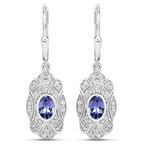 1.12 Carat Genuine Tanzanite and White Topaz .925 Sterling Silver Earrings