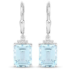 7.91 Carat Genuine Blue Topaz and White Topaz .925 Sterling Silver Earrings
