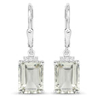 7.23 Carat Genuine Green Amethyst and White Topaz .925 Sterling Silver Earrings