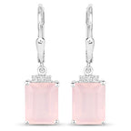 6.23 Carat Genuine Rose Quartz and White Topaz .925 Sterling Silver Earrings