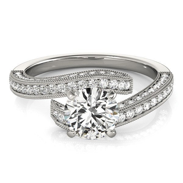 14k White Gold Round Diamond Bypass Style Engagement Ring (1 1/2 ctw)