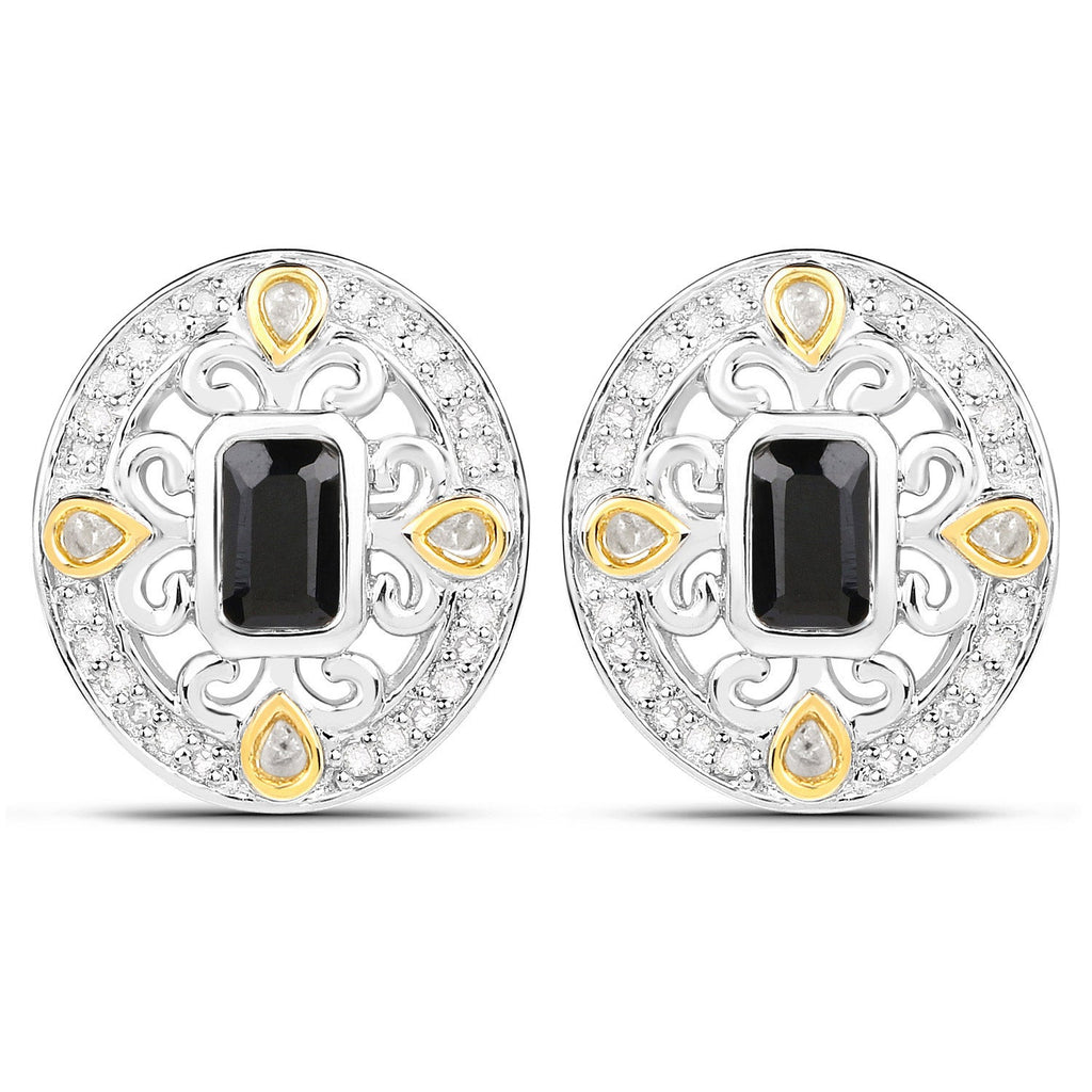 0.93 Carat Genuine Blue Sapphire and White Diamond .925 Sterling Silver Earrings
