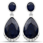 7.90 Carat Dyed Sapphire and White Diamond .925 Sterling Silver Earrings
