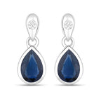 1.65 Carat Genuine Blue Sapphire and White Diamond 10K White Gold Earrings