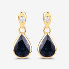 1.65 Carat Genuine Blue Sapphire and White Diamond 10K Yellow Gold Earrings