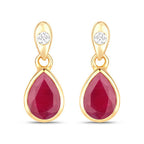 1.65 Carat Genuine Ruby and White Diamond 10K Yellow Gold Earrings