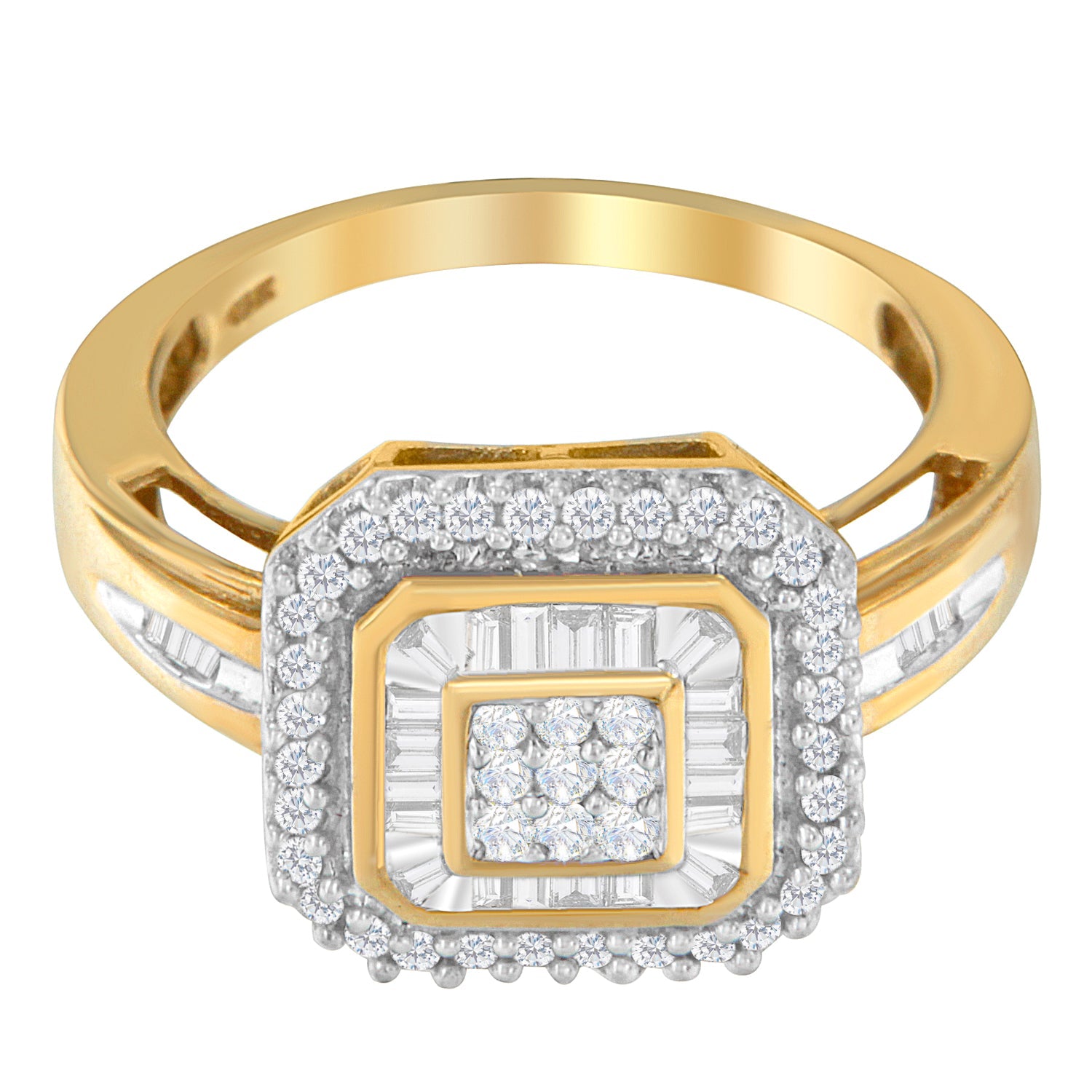 10K Yellow Gold 1/2 Cttw Diamond Square Cluster Cocktail Ring