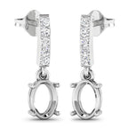 0.14 Carat Genuine White Diamond 14K White Gold Semi Mount Earrings - holds 7x5mm Oval Gemstones