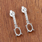 0.14 Carat Genuine White Diamond 14K White Gold Semi Mount Earrings - holds 7x5mm Oval Gemstones