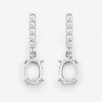 0.14 Carat Genuine White Diamond 14K White Gold Semi Mount Earrings - holds 7x5mm Oval Gemstones
