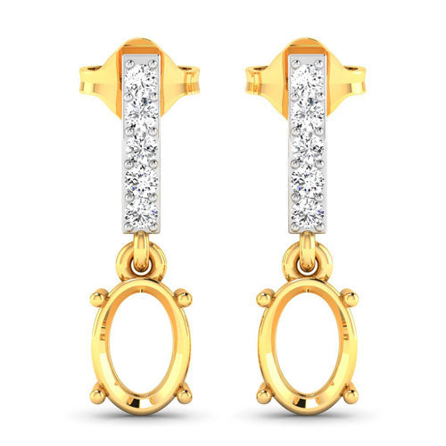 0.14 Carat Genuine White Diamond 14K Yellow Gold Semi Mount Earrings - Holds 7x5mm Oval Gemstones