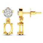 0.11 Carat Genuine White Diamond 14K Yellow Gold Semi Mount Earrings - holds 7x5mm Oval Gemstones