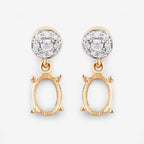 0.11 Carat Genuine White Diamond 14K Yellow Gold Semi Mount Earrings - holds 7x5mm Oval Gemstones