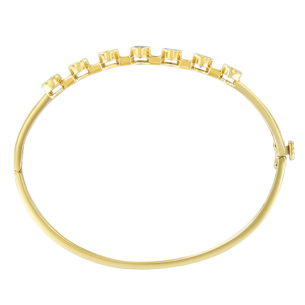 14K Yellow Gold Alternating Bezel Set 5MM Oval Shaped Tanzanite and 1/5 Cttw Diamond Bangle Bracelet (H-I Color, VS2-SI1 Clarity) - Fits wrists up to 7.25" Inches