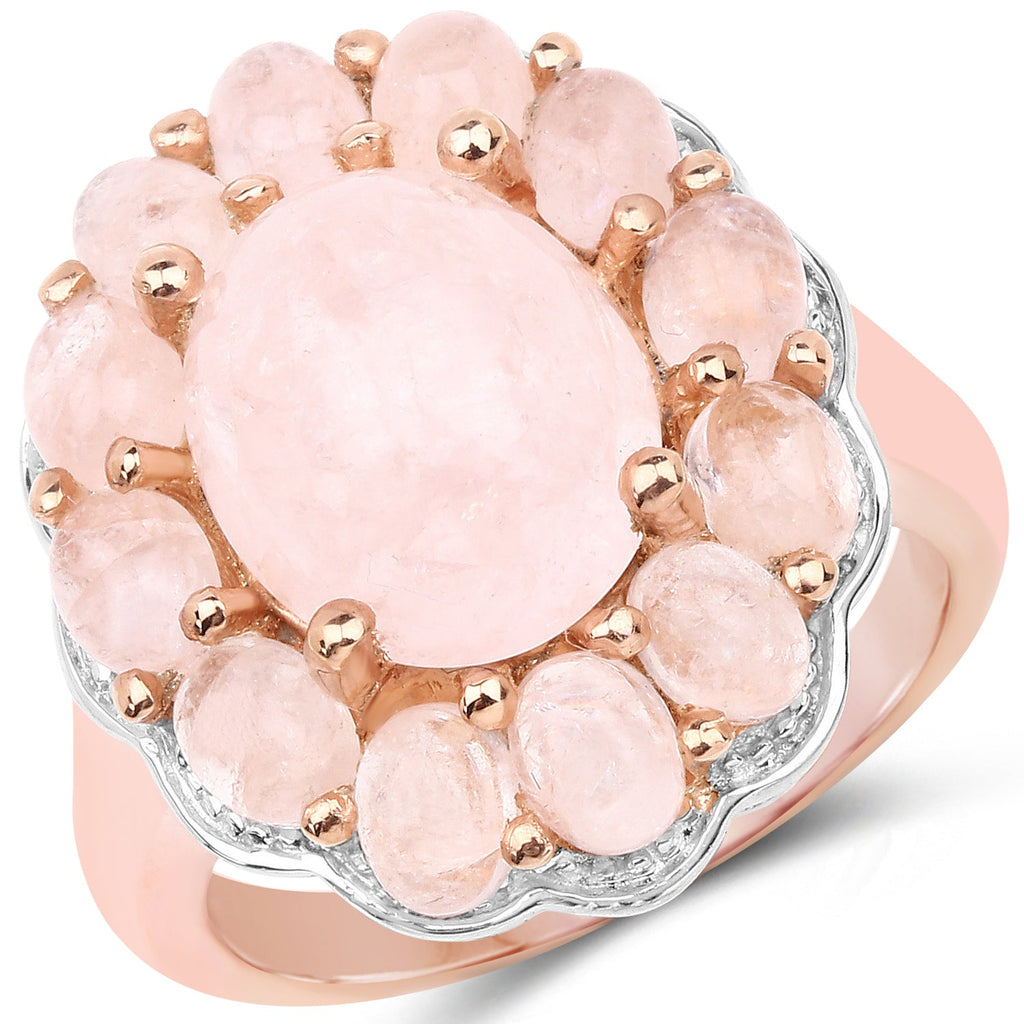 Anillo de plata esterlina .925 con morganita auténtica de 6.76 quilates, bañado en oro rosa de 14 quilates