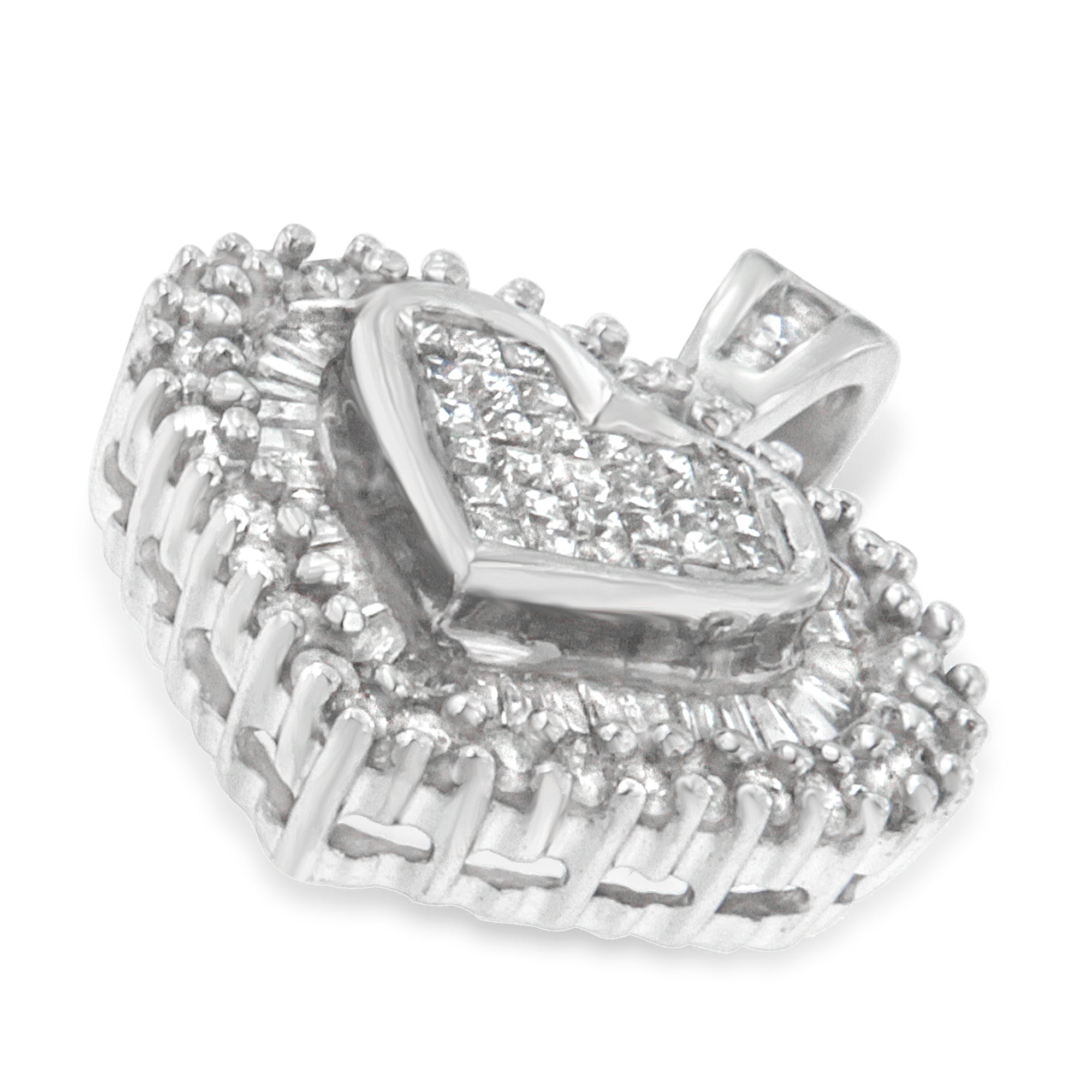 10K White Gold 1 cttw Multi-Cut Diamond Heart Pendant Necklace (H-I, I1-I2)