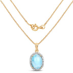 14K Yellow Gold Plated 13.55 Carat Genuine Larimar and White Topaz .925 Sterling Silver Pendant
