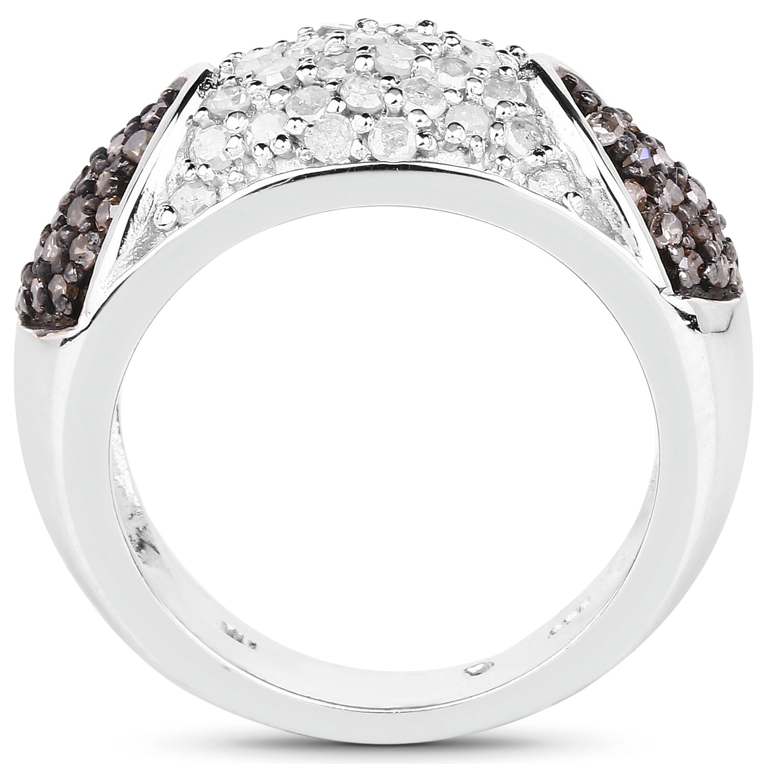 0.94 Carat Genuine Champagne Diamond and White Diamond .925 Sterling Silver Ring