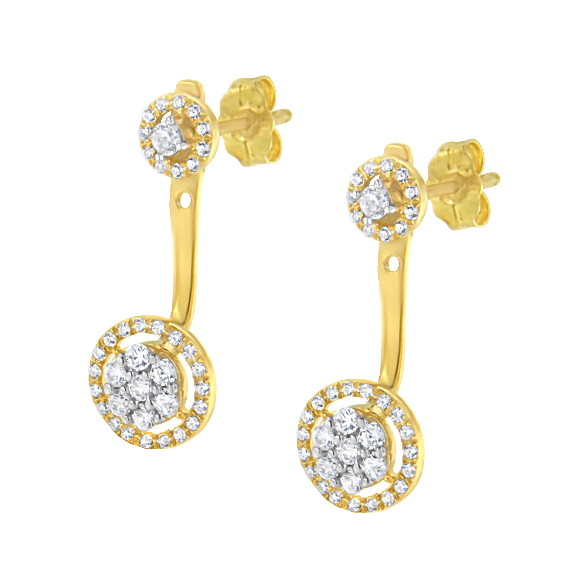14K Yellow Gold Plated .925 Sterling Silver 5/8 Carat Total Weight Diamond Removable Stud and Dangle Earrings (I-J Color, I2-I3)
