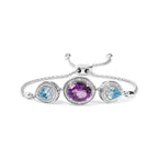 .925 Sterling Silver Oval Amethyst and Pear Blue Topaz with Diamond Accent Lariat 4â€-10â€ Adjustable Bolo Bracelet (H-I Color, SI1-SI2 Clarity)