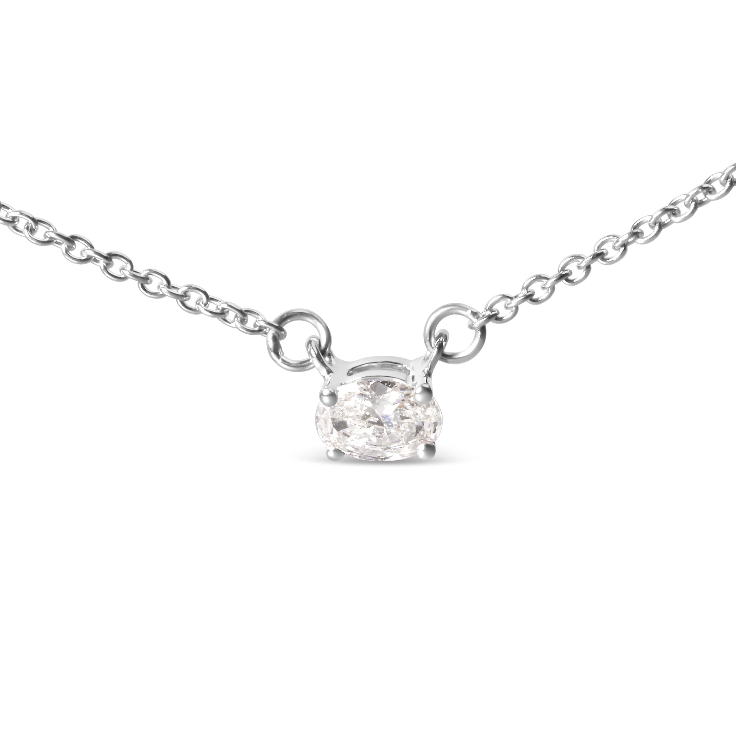 14K White Gold 1/4 Carat Total Weight Lab Grown Oval Solitaire Diamond East West 18" Pendant Necklace (G-H Color, VS2-SI1 Clarity)