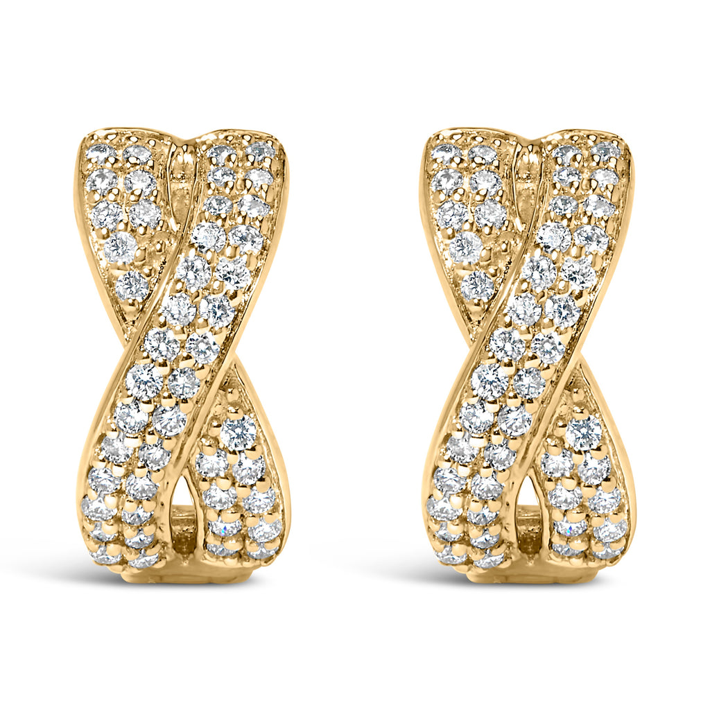 14K Yellow Gold 1/3 Carat Total Weight Diamond Criss Cross Huggie Hoop Earrings (G-H Color, SI2-I1 Clarity)