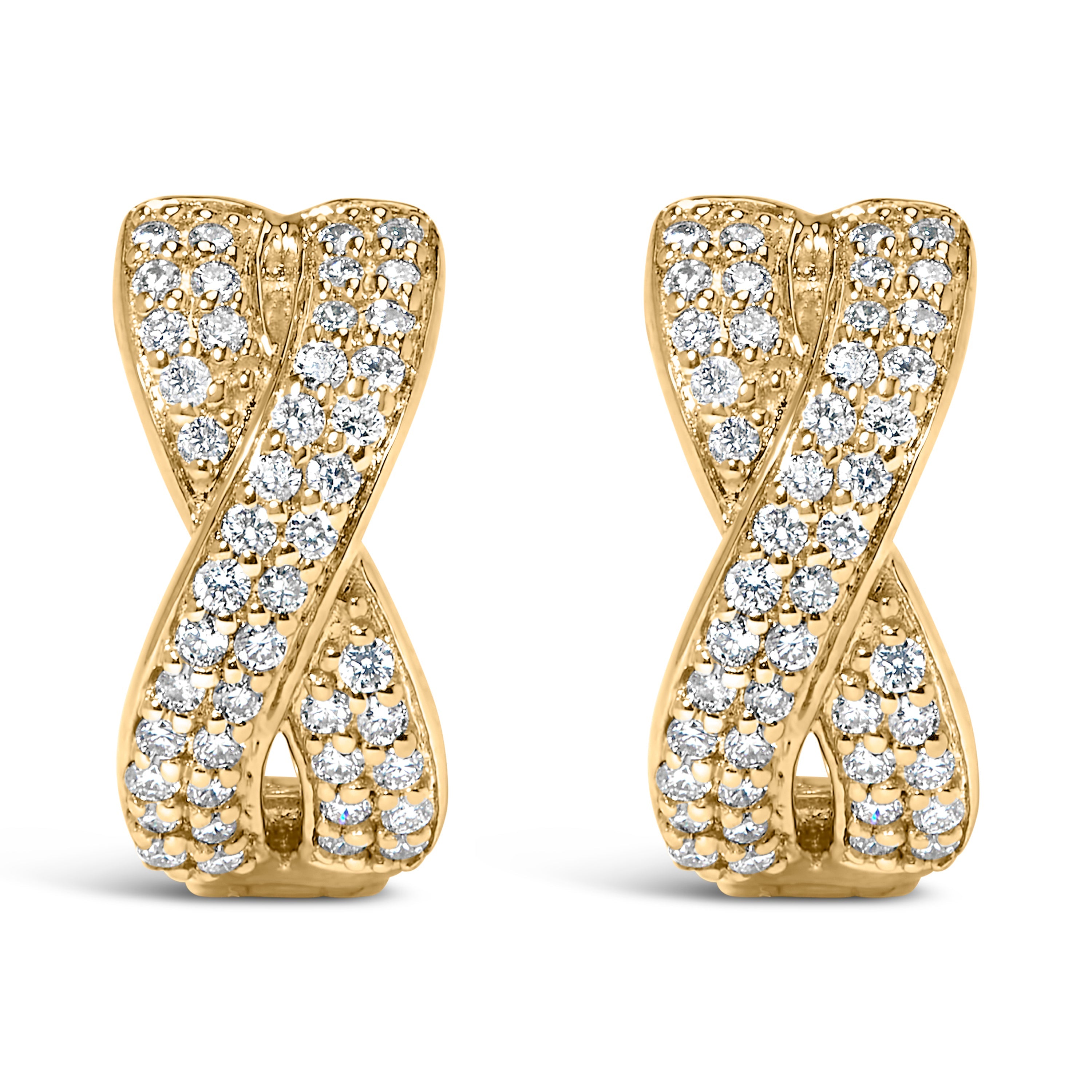 14K Yellow Gold 1/3 Carat Total Weight Diamond Criss Cross Huggie Hoop Earrings (G-H Color, SI2-I1 Clarity)