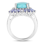 6.10 Carat Genuine Larimar and Tanzanite .925 Sterling Silver Ring