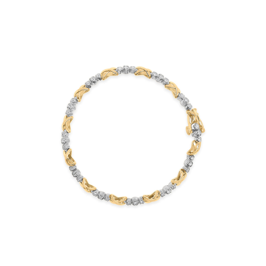 10K Two-Tone Gold 1/2 Cttw Diamond Alternating 3-Stone and X-Link 7" Bracelet (I-J Color, I2-I3 Clarity)