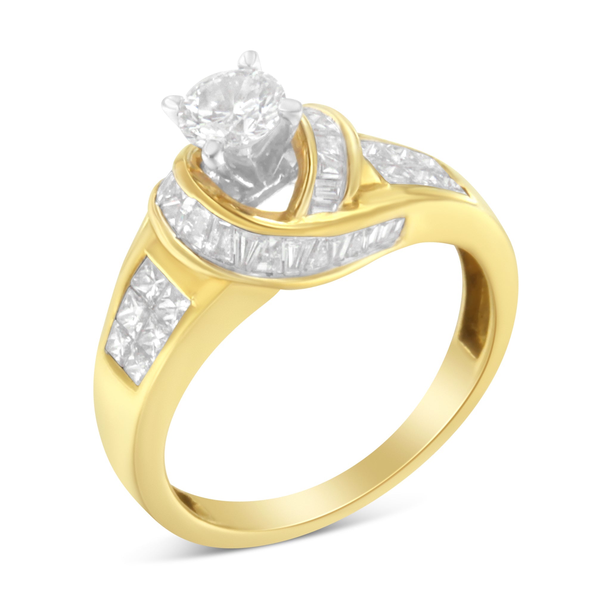 14K Two-Tone Gold Round, Baguette, and Princess Cut Diamond Ring (1 1/8 Cttw, H-I Color, SI2-I1 Clarity) - Size 6