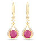 0.70 Carat Genuine Ruby and White Diamond 14K Yellow Gold Earrings