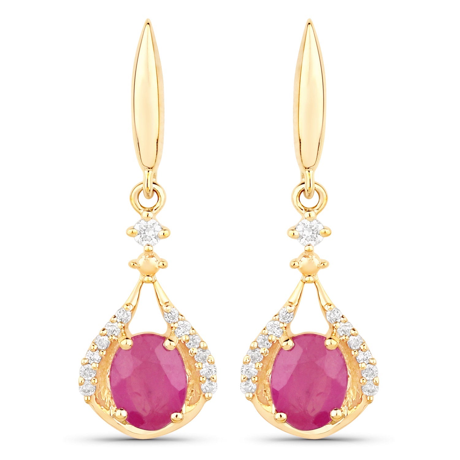 0.70 Carat Genuine Ruby and White Diamond 14K Yellow Gold Earrings