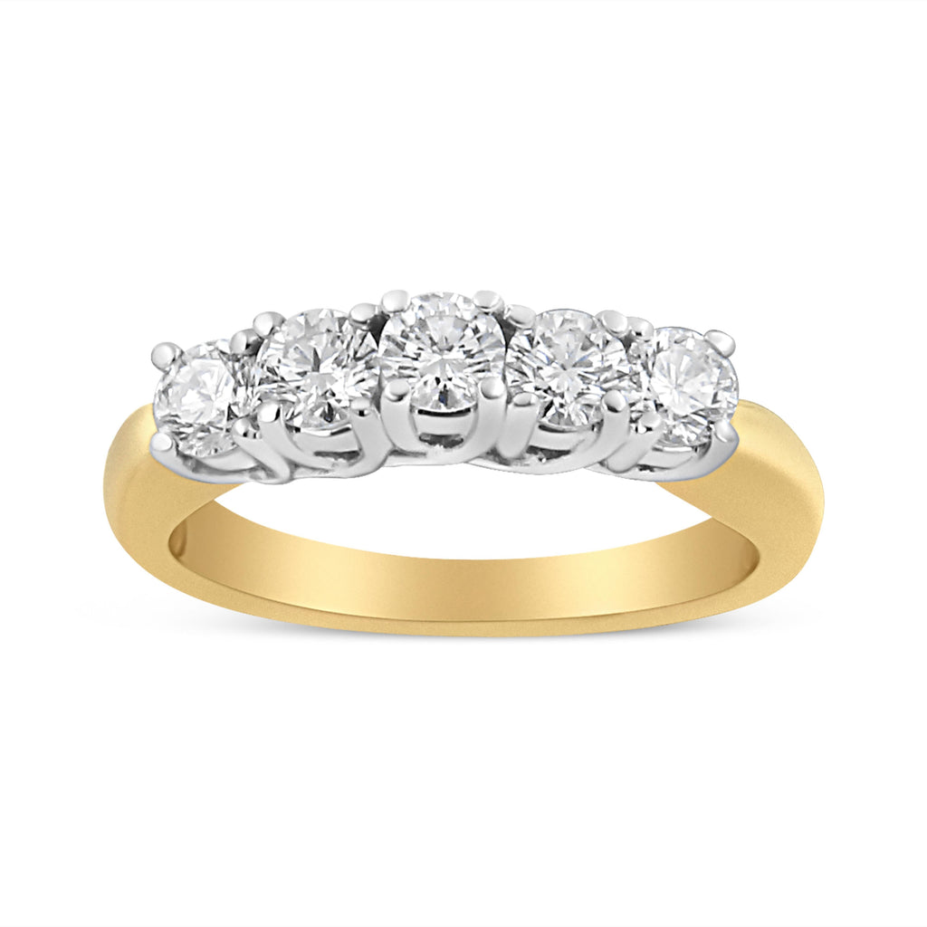 18K Yellow Gold 1.0 Cttw 4 Prong Set Round Cut Diamond Step Up 5 Stone Ring Band (F-G Color, SI1-SI2 Clarity) - Size 6