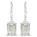 7.23 Carat Genuine Green Amethyst and White Topaz .925 Sterling Silver Earrings