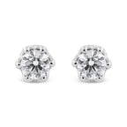 14K White Gold 1/2 Cttw Round Diamond Crown Stud Earring (I-J Color, I1-I2 Clarity)