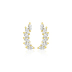 14k Yellow Gold Leaf Motif Climber Post Earrings with Marquise Cubic Zirconias