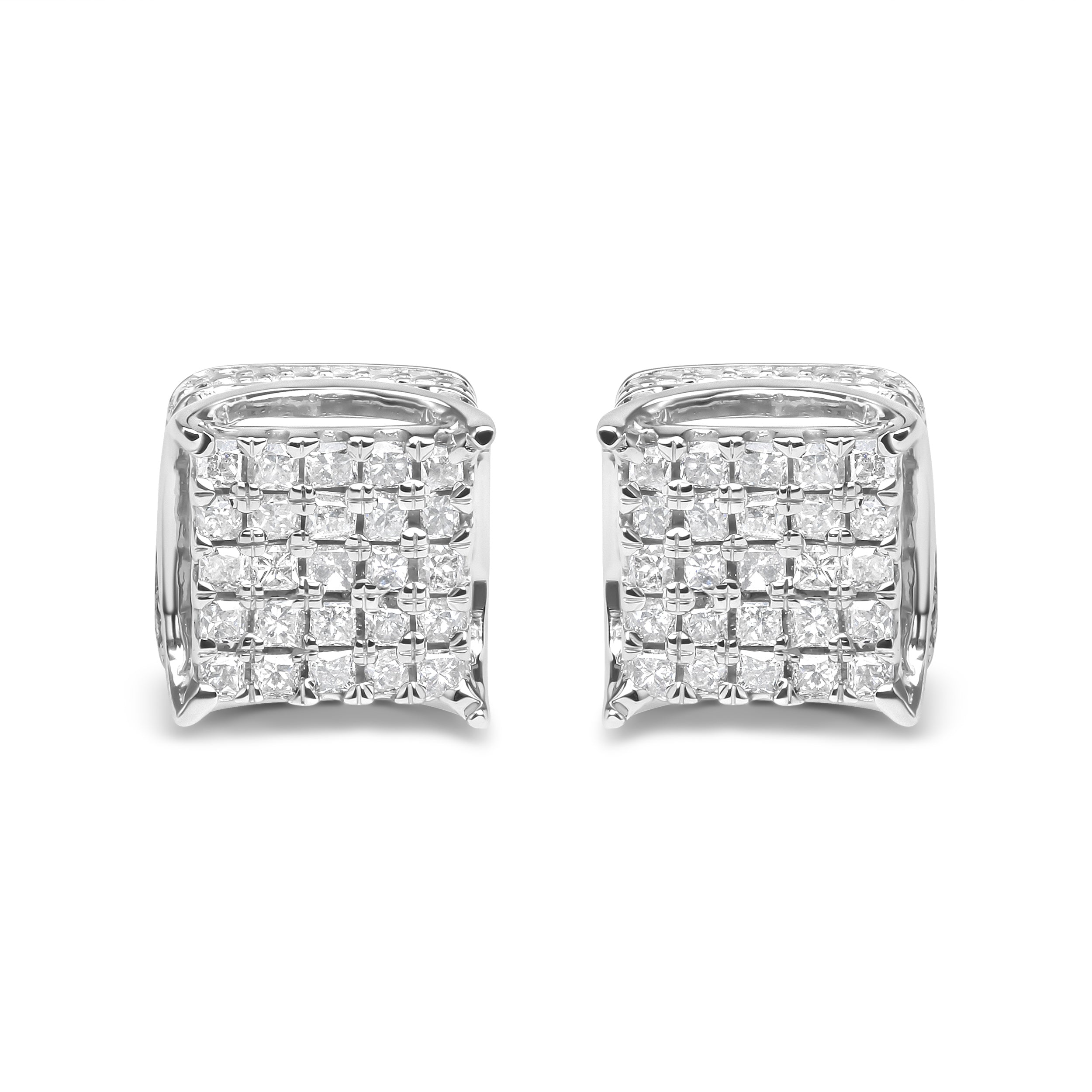 10K White Gold 1/2 Cttw Princess Cut Diamond Square Shaped Multi Stone Stud Earrings (H-I Color, SI1-SI2 Clarity)