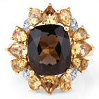 14K Yellow Gold Plated 7.10 Carat Genuine Smoky Quartz, Citrine & White Topaz Brass Ring