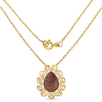 14K Yellow Gold Plated 5.14 Carat Genuine Red Druzy and Citrine .925 Sterling Silver Pendant
