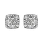 .925 Sterling Silver 1/4 cttw Round Cut Diamond Square Shape Milgrain Stud Earrings (I-J Color, I3 Clarity)