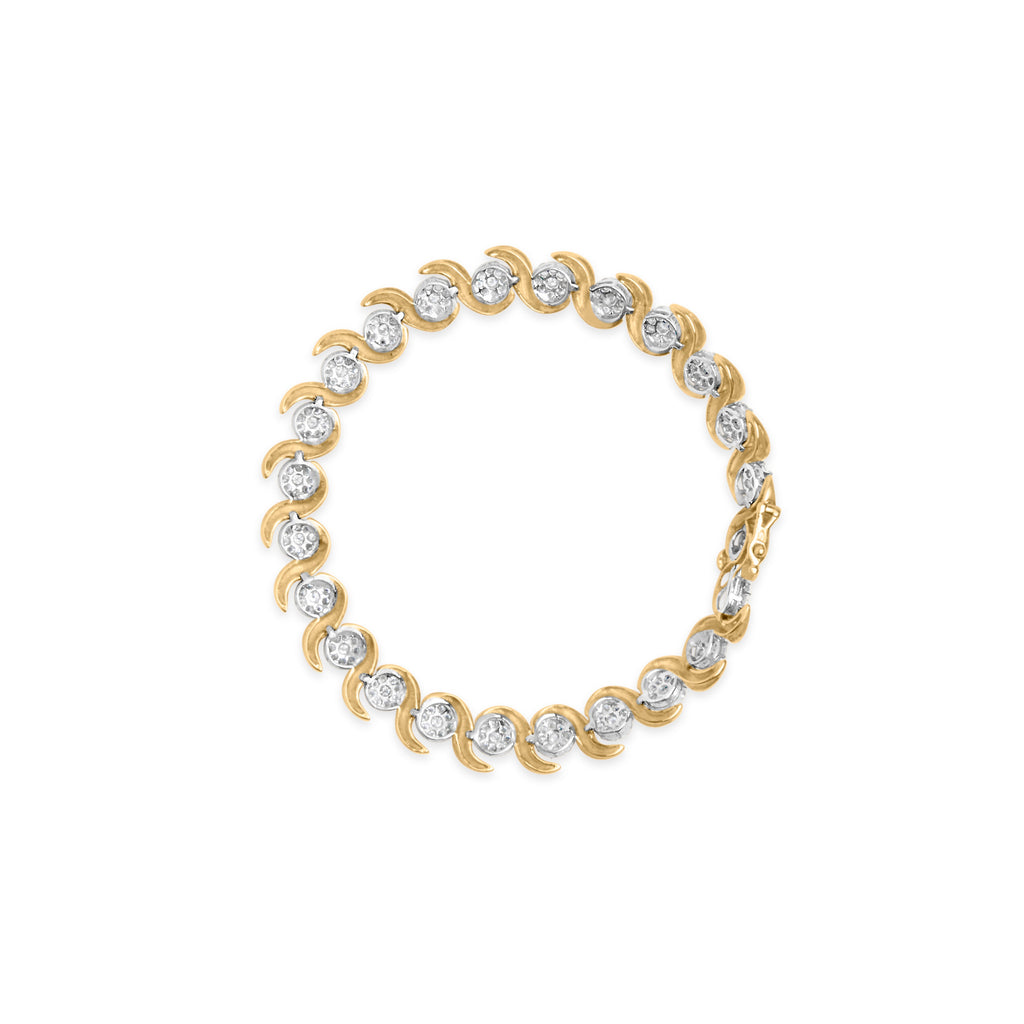 10K Yellow Gold 4.00 Carat Total Weight Round-Cut Diamond Floral Link 7.5" Bracelet (H-I Color, I2-I3 Clarity)