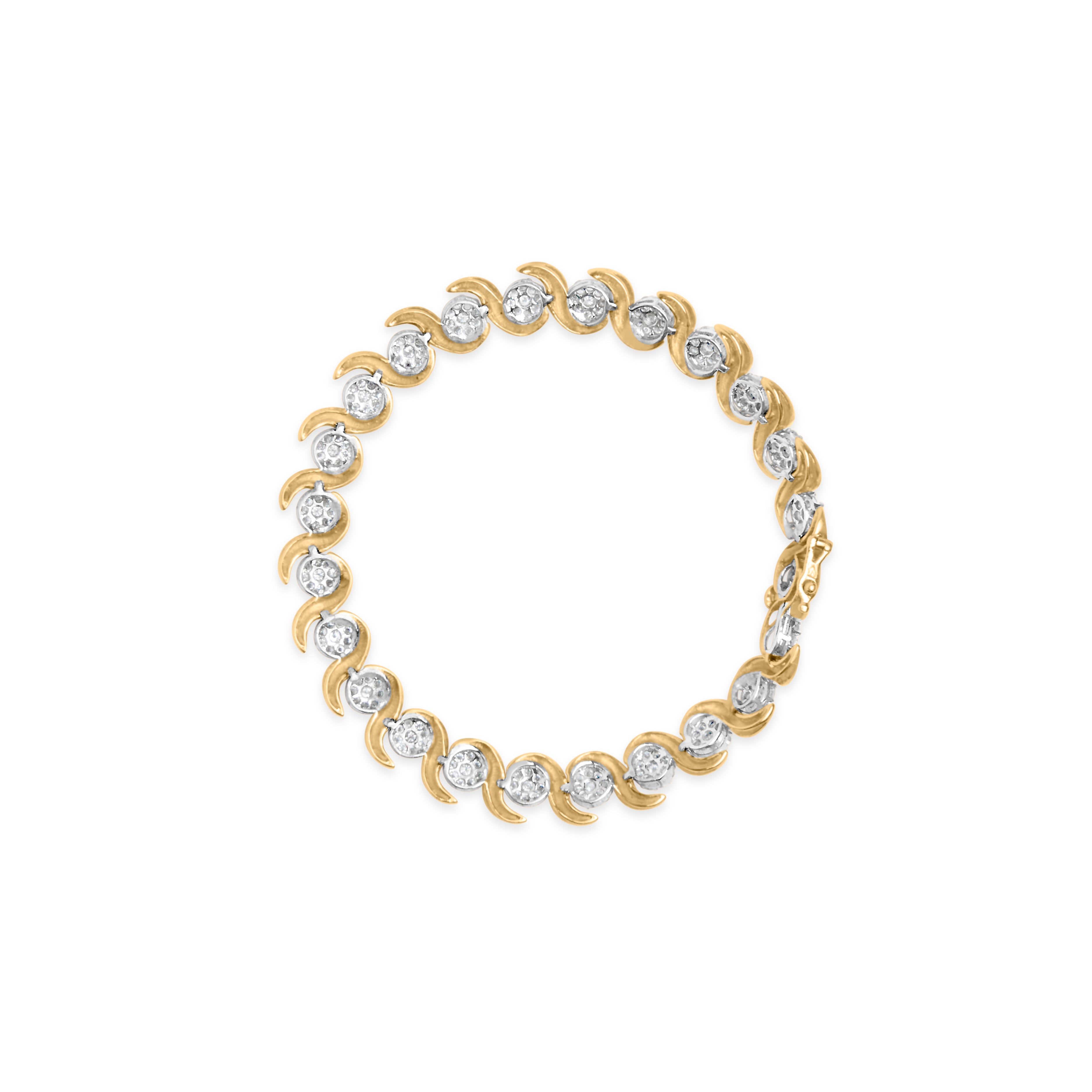 10K Yellow Gold 4.00 Carat Total Weight Round-Cut Diamond Floral Link 7.5" Bracelet (H-I Color, I2-I3 Clarity)