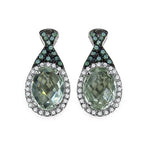 2.55 Carat Genuine Green Amethyst, Green Diamond & White Diamond .925 Sterling Silver Earrings