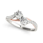 Anillo de diamante de dos piedras con banda curva en oro blanco y rosa de 14 quilates (5/8 cttw)