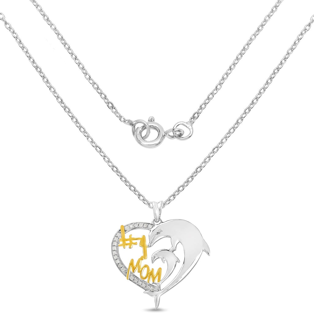 Two-Tone Plated 0.14 Carat Genuine White Diamond .925 Sterling Silver Pendant