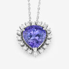 3.25 Carat Genuine Tanzanite and White Diamond 14K White Gold Pendant