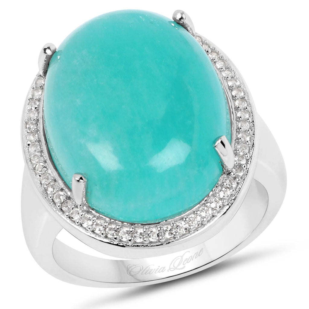 15.09 Carat Genuine Amazonite And White Topaz .925 Sterling Silver Ring