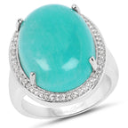 15.09 Carat Genuine Amazanite And White Topaz .925 Sterling Silver Ring
